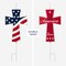 Set of 2 32"H Patriotic/ Americana Double Sided Metal Cross Yard Stake or Wall Decor